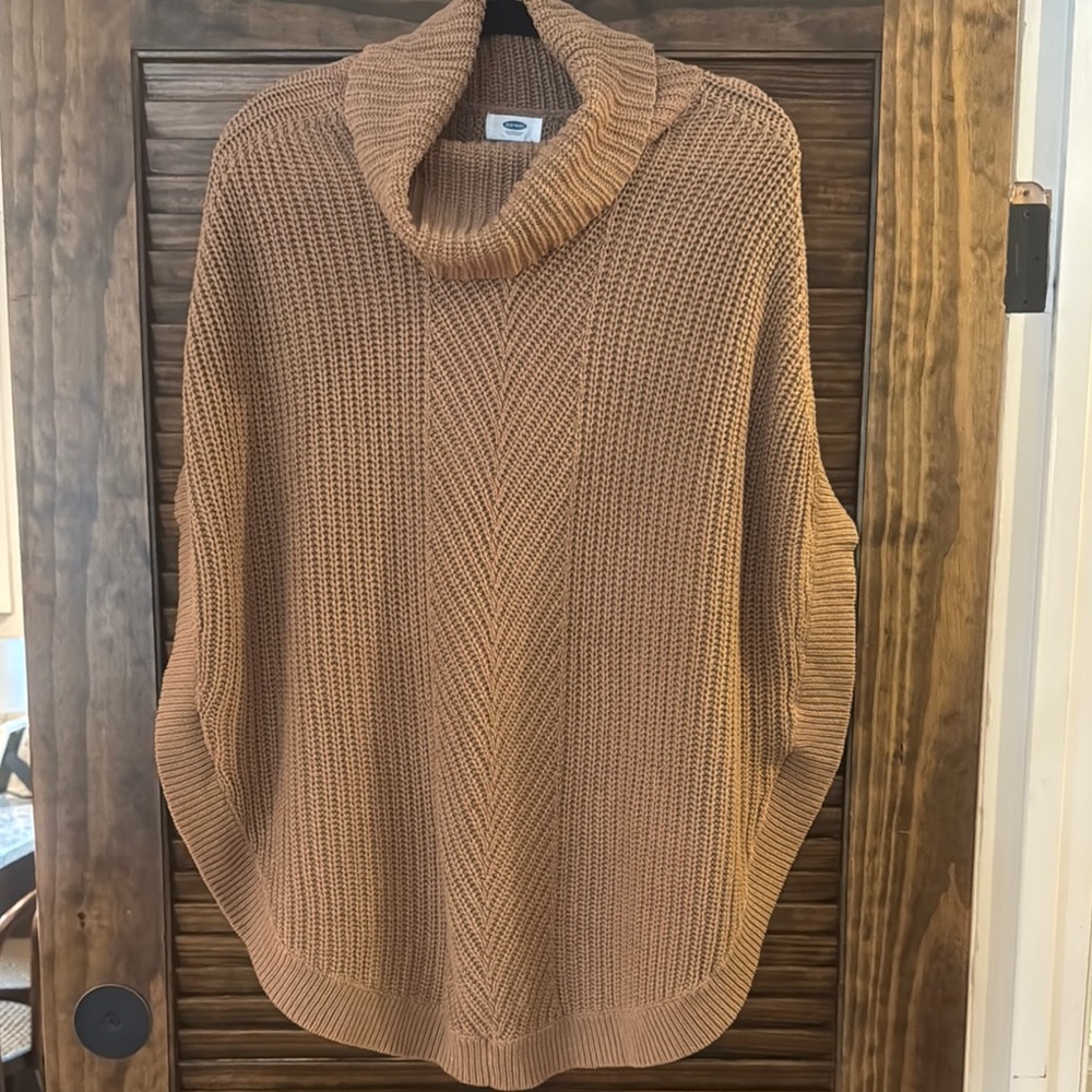 Cozy Tan Turtleneck Shawl Sweater